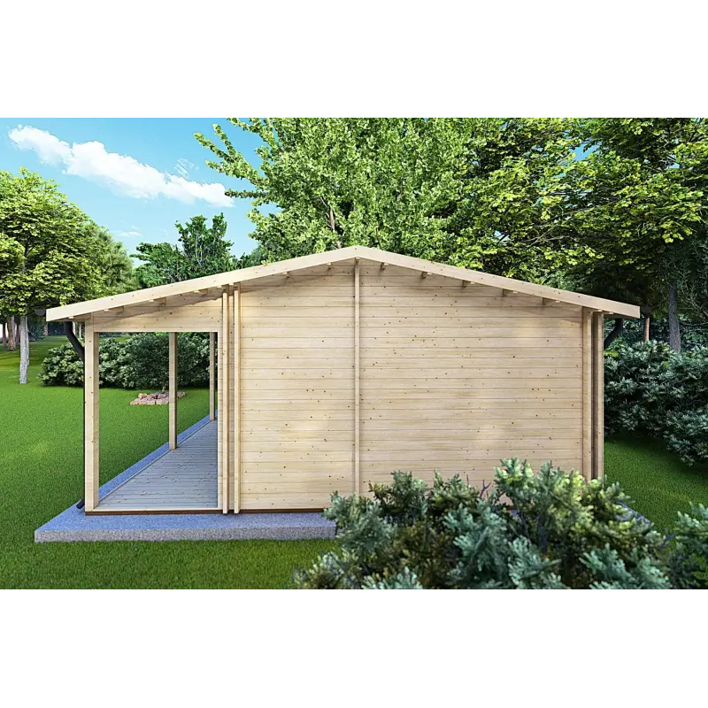 Casa di legno coibentata per campeggi EMMA 8x7 44/100/44 mm, lato destro