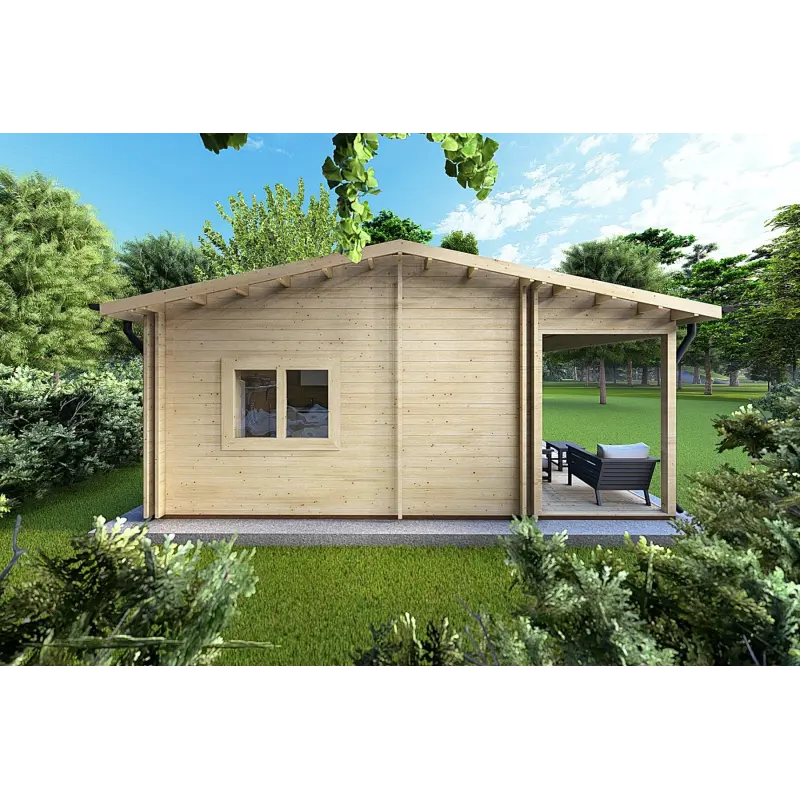 Casa di legno coibentata per campeggi EMMA 8x7 44/100/44 mm, lato sinistro