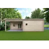 Casa in legno coibentata con patio MILENA 9x6.5 44/100/44 mm, vista frontale