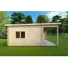 Casa in legno coibentata con patio MILENA 9x6.5 44/100/44 mm, lato sinistro