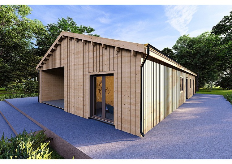 Casa prefabbricata in legno 180 m² ARYA 60/120/30/40 mm, fronte lato destro