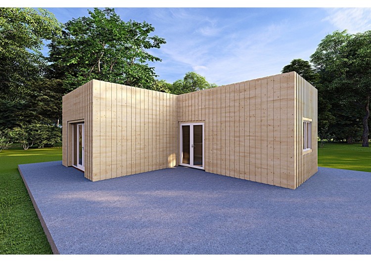 Casa abitabile in legno tetto piano YARA 55 m² 60/120/30/40 mm, fronte lato destro
