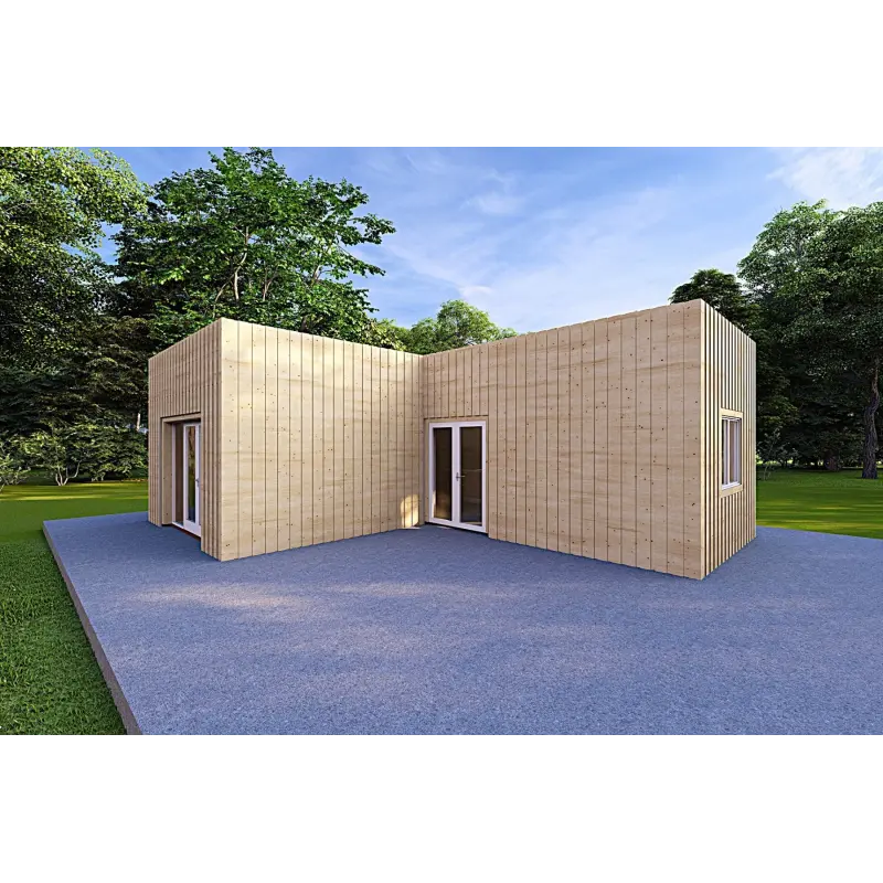 Casa abitabile in legno tetto piano YARA 55 m² 60/120/30/40 mm, fronte lato destro