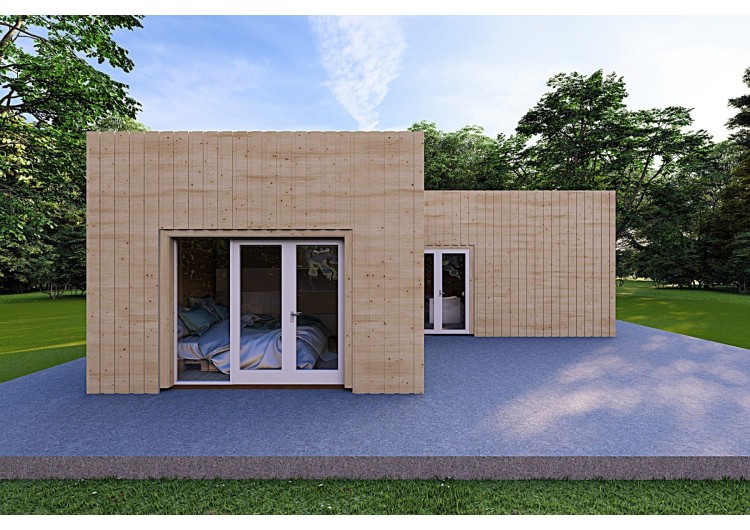 Casa abitabile in legno tetto piano YARA 55 m² 60/120/30/40 mm, vista frontale