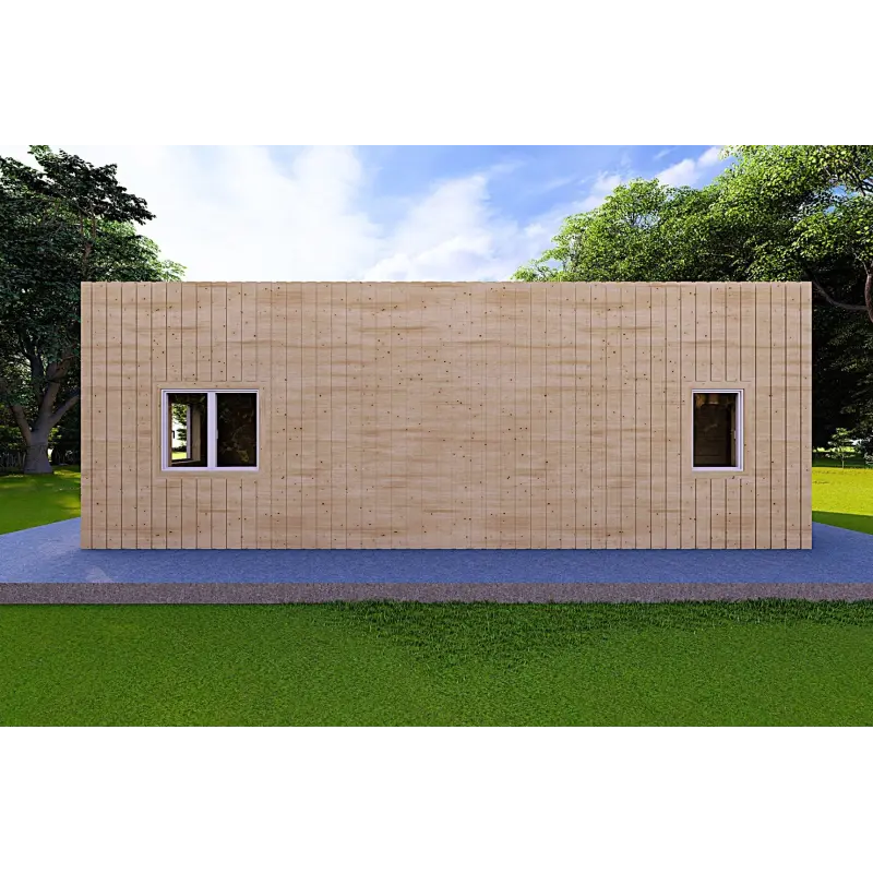 Casa abitabile in legno tetto piano YARA 55 m² 60/120/30/40 mm, retro