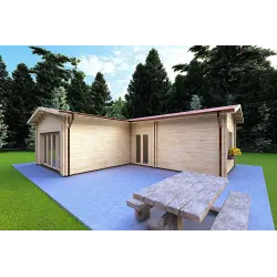 Casa in legno coibentata a L TANIA 50 m² 44/100/44 mm, fronte lato destro
