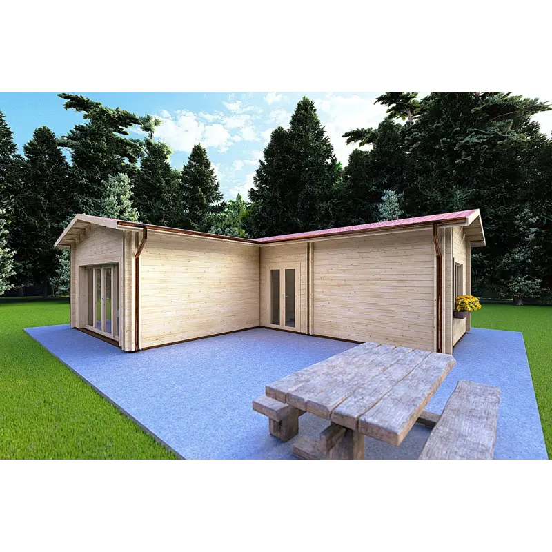 Casa in legno coibentata a L TANIA 50 m² 44/100/44 mm, fronte lato destro