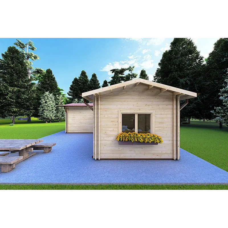 Casa in legno coibentata a L TANIA 50 m² 44/100/44 mm, lato destro