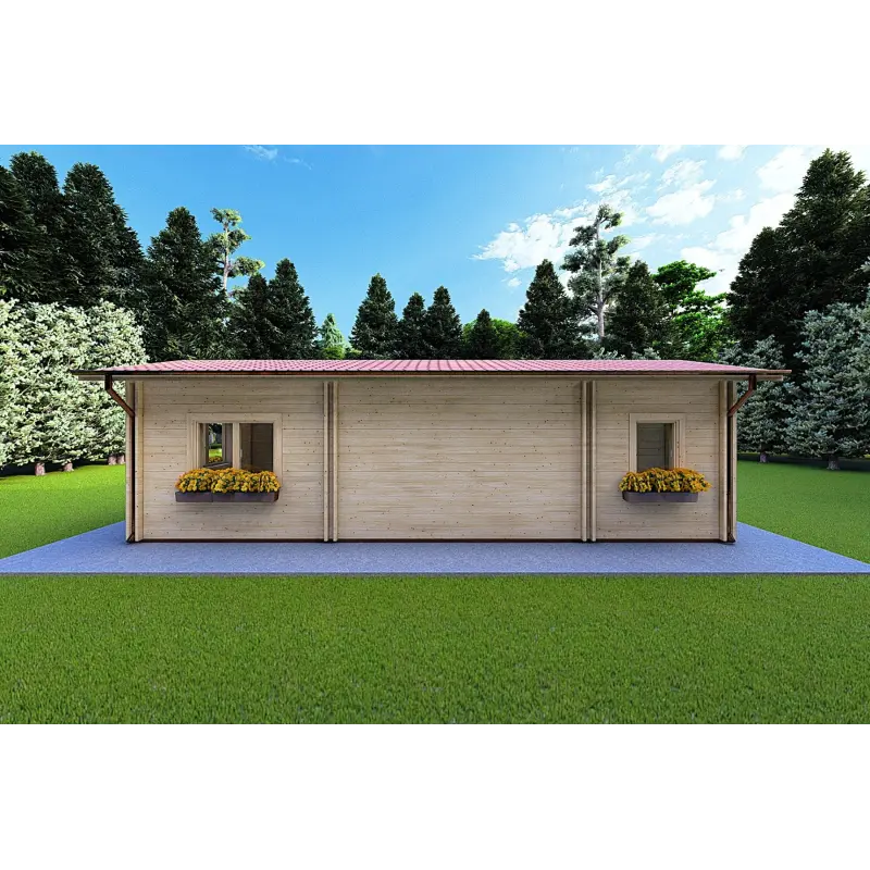Casa in legno coibentata a L TANIA 50 m² 44/100/44 mm, retro