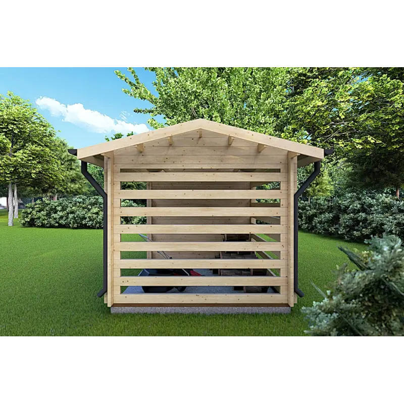 Casetta in legno con legnaia FRIDA 6.4x3 44mm, lato destro