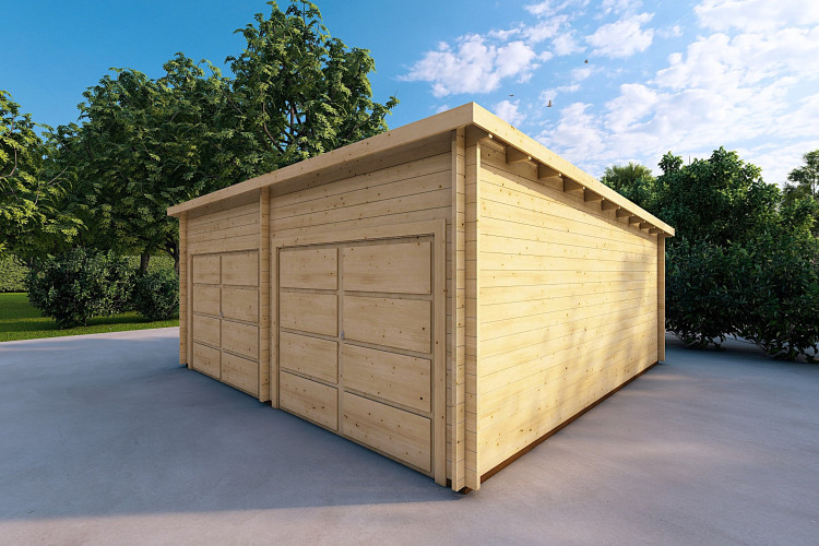 Garage in legno doppio a monofalda 6x6 44mm, fronte lato destro