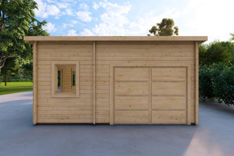 Garage di legno con ripostiglio indipendente 6x5.4 44mm, vista frontale