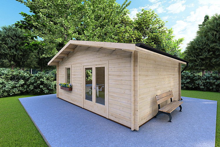 Casa in legno da giardino EMILY 6x5 44mm, fronte lato destro
