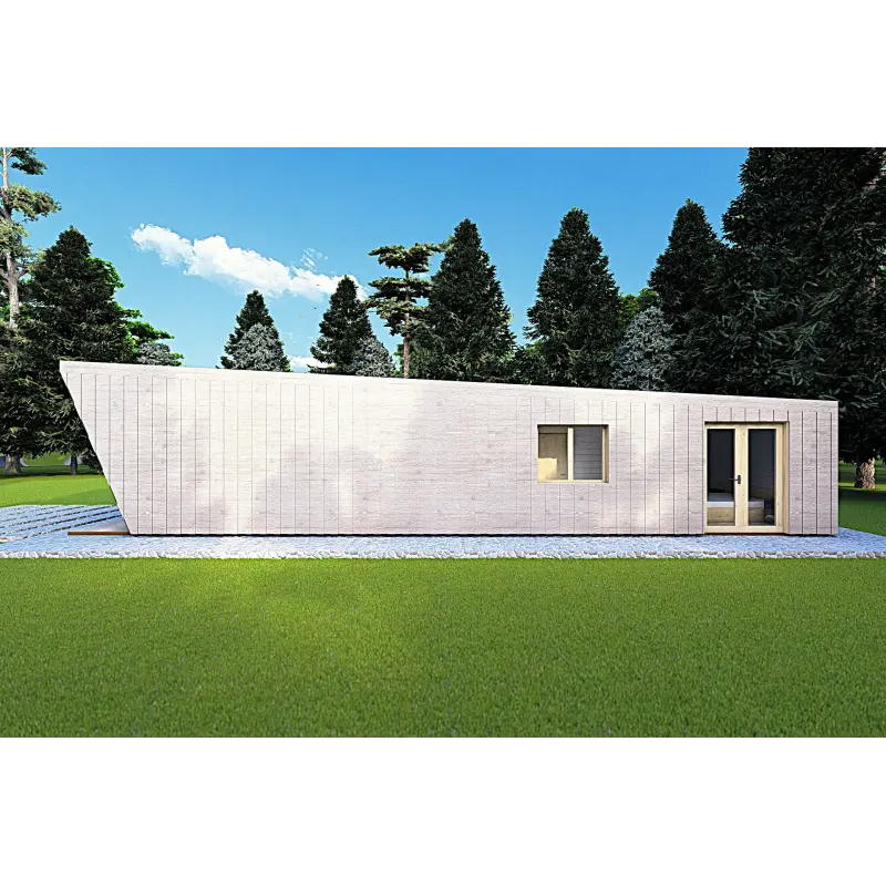 Bungalow in legno VISION 1 con patio 4x14 44/100/30/40 mm, lato destro color grigio legno