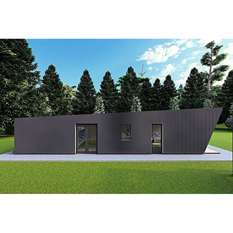 Bungalow in legno VISION 1 con patio 4x14 44/100/30/40 mm, lato sinistro color antracite