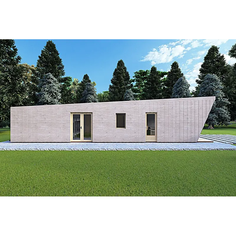 Bungalow in legno VISION 1 con patio 4x14 44/100/30/40 mm, lato sinistro color grigio legno
