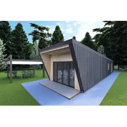Bungalow in legno VISION 1 con patio 4x14 44/100/30/40 mm, fronte lato destro color antracite