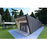 Bungalow in legno VISION 1 con patio 4x14 44/100/30/40 mm, fronte lato destro color antracite