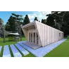 Bungalow in legno VISION 1 con patio 4x14 44/100/30/40 mm, fronte lato destro color grigio legno