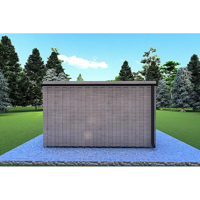 Bungalow in legno VISION 1 con patio 4x14 44/100/30/40 mm, retro color grigio legno