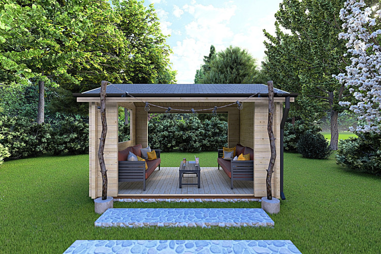 Gazebo in legno STELLA 4x3 68mm, vista frontale