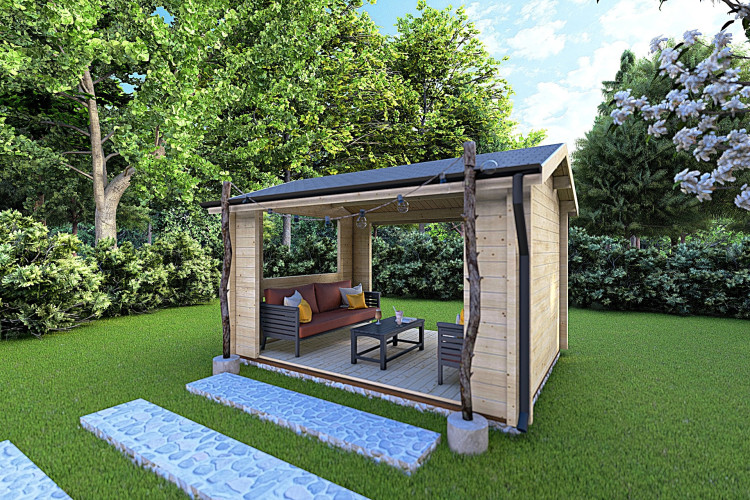 Gazebo in legno STELLA 4x3 68mm, fronte lato destro