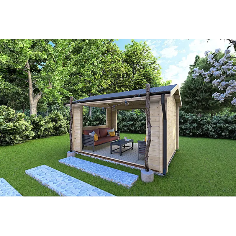 Gazebo in legno STELLA 4x3 68mm, fronte lato destro