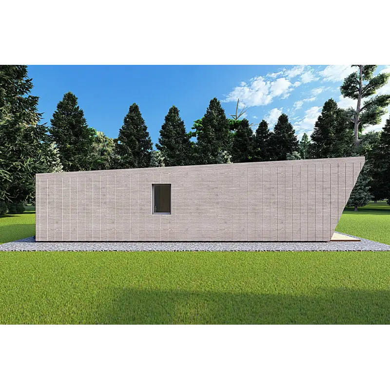 Bungalow in legno VISION 1 SMALL "S" con patio 4x11 44/100/30/40, lato sinistro color grigio legno