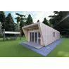 Bungalow in legno VISION 1 SMALL "S" con patio 4x11 44/100/30/40, fronte lato destro color grigio legno