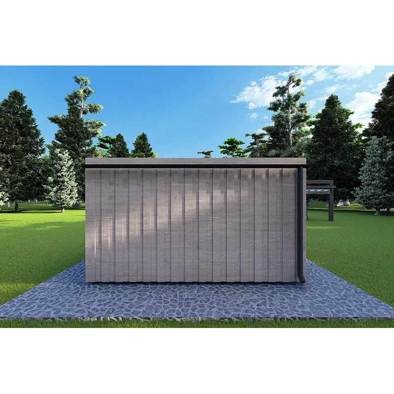 Bungalow in legno VISION 1 SMALL "S" con patio 4x11 44/100/30/40, retro color grigio legno