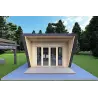 Bungalow in legno VISION 1 SMALL "S" con patio 4x11 44/100/30/40, vista frontale color antracite
