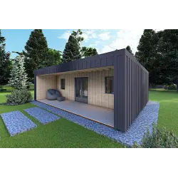 Bungalow di legno VISION 2 con patio 8x6 60/100/30/40 mm, fronte lato destro modello antracite