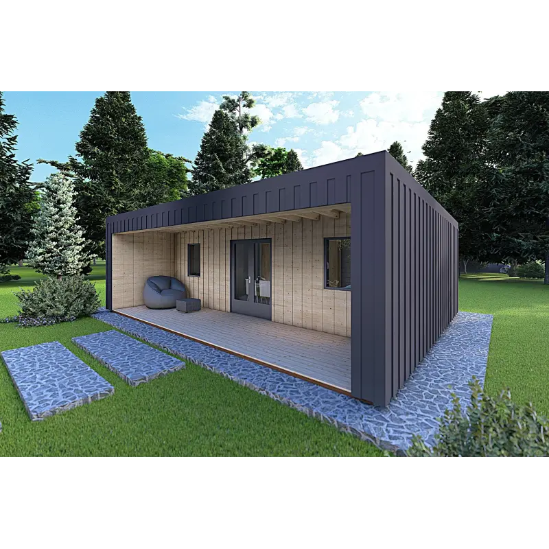 Bungalow di legno VISION 2 con patio 8x6 60/100/30/40 mm, fronte lato destro modello antracite