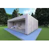 Bungalow di legno VISION 2 con patio 8x6 60/100/30/40 mm, fronte lato destro modello grigio legno