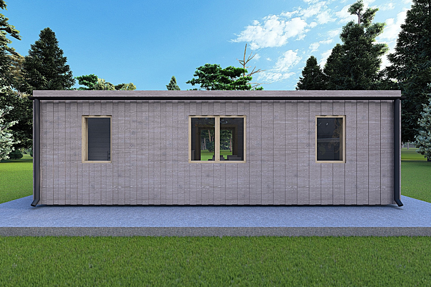 Bungalow di legno VISION 2 con patio 8x6 60/100/30/40 mm, retro modello grigio legno