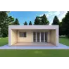 Bungalow di legno VISION 2 CUBE "C" con patio 7x8 44/100/30/40 mm, vista frontale modello grigio legno