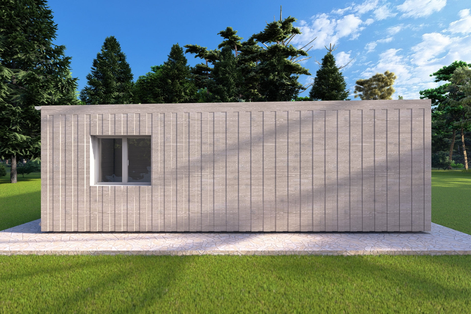Bungalow di legno VISION 2 CUBE "C" con patio 7x8 44/100/30/40 mm, lato sinistro modello grigio legno