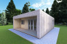 Bungalow di legno VISION 2 CUBE "C" con patio 7x8 44/100/30/40 mm, fronte lato destro modello grigio legno