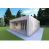 Bungalow di legno VISION 2 CUBE "C" con patio 7x8 44/100/30/40 mm, fronte lato destro modello grigio legno