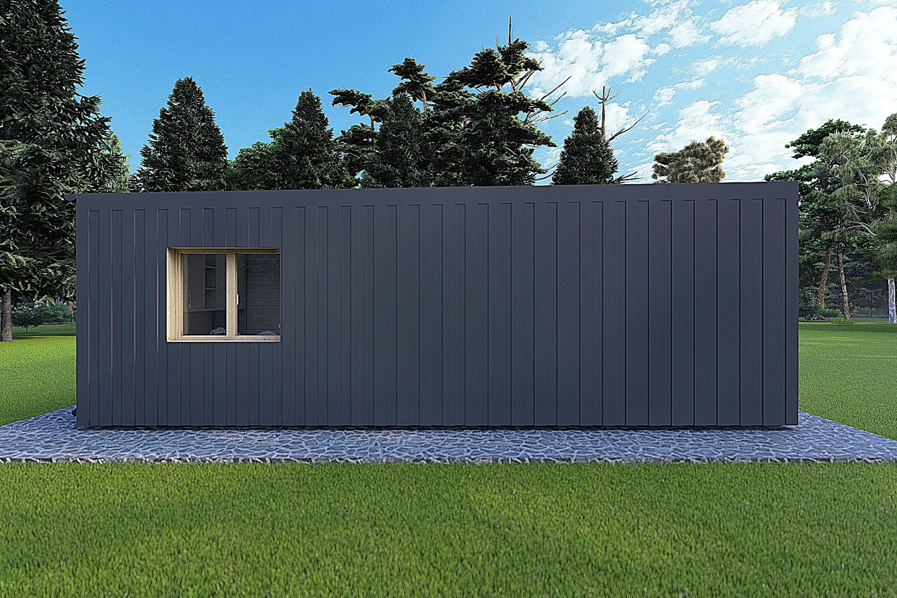 Bungalow di legno VISION 2 CUBE "C" con patio 7x8 44/100/30/40 mm, lato sinistro modello antracite
