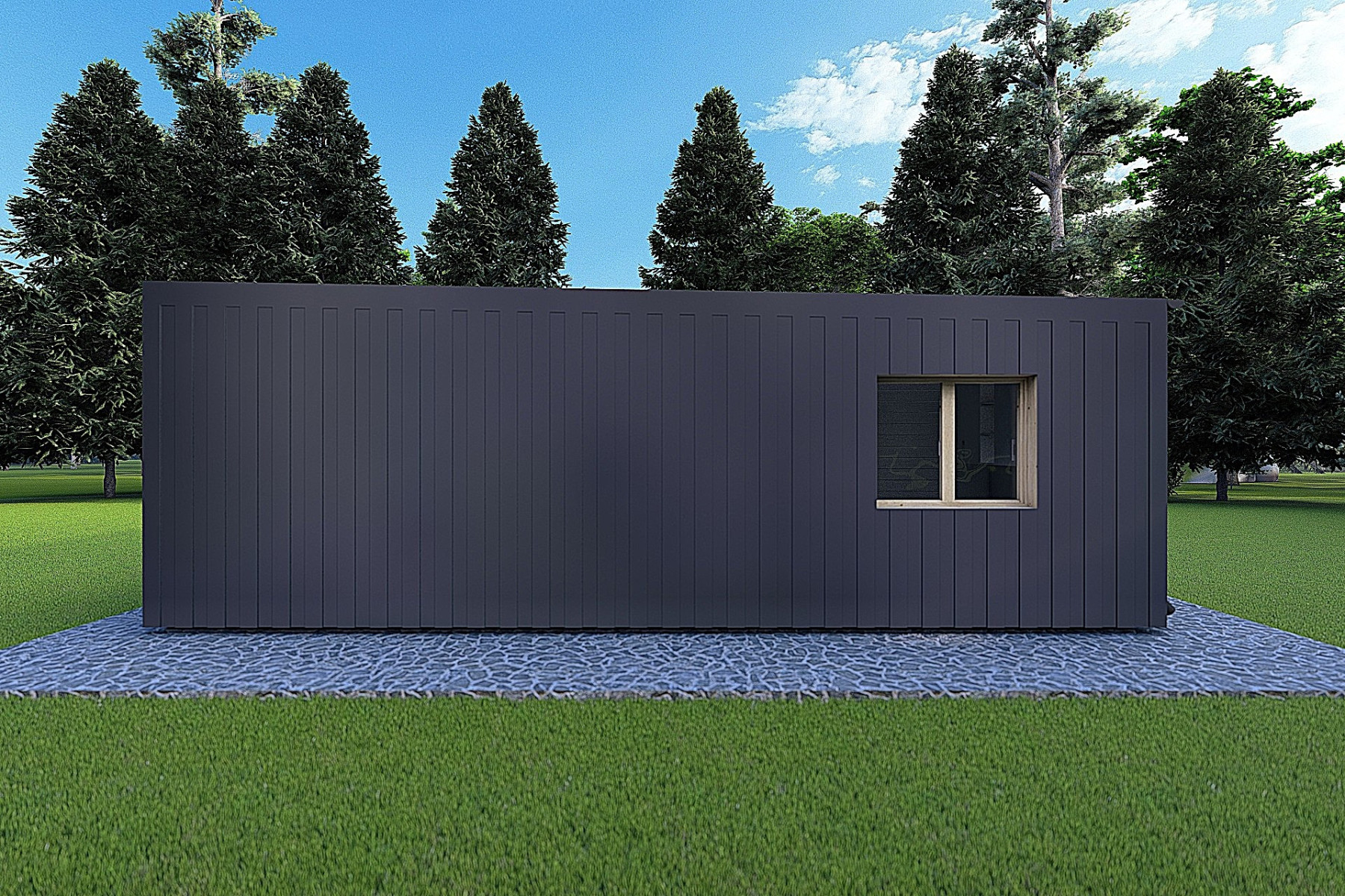 Bungalow di legno VISION 2 CUBE "C" con patio 7x8 44/100/30/40 mm, lato destro modello antracite