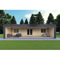 Bungalow in legno VISION 3 con patio 10x6 60/100/30/40 mm, vista frontale color antracite