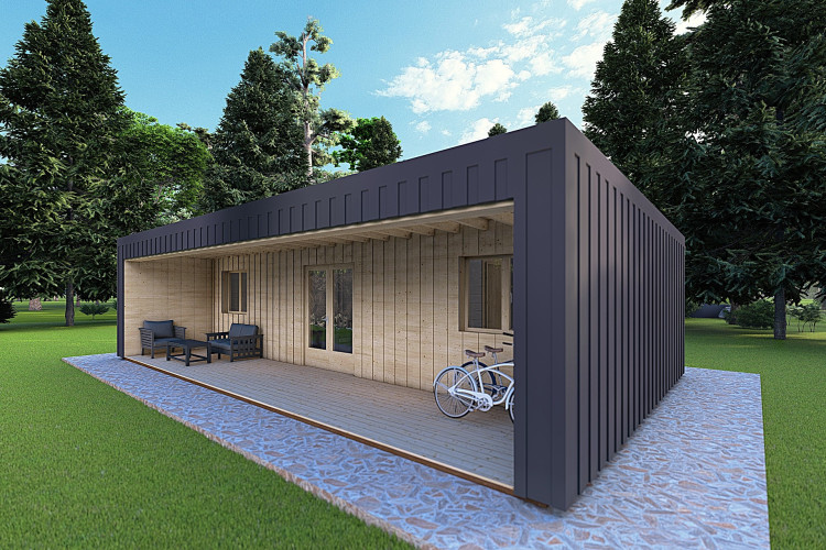 Bungalow in legno VISION 3 con patio 10x6 60/100/30/40 mm, fronte lato destro color antracite