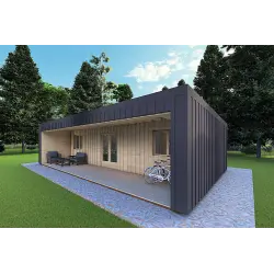 Bungalow in legno VISION 3 con patio 10x6 60/100/30/40 mm, fronte lato destro color antracite