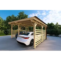 Tettoia in legno con chiusura parziale 22.4 m², fronte lato destro