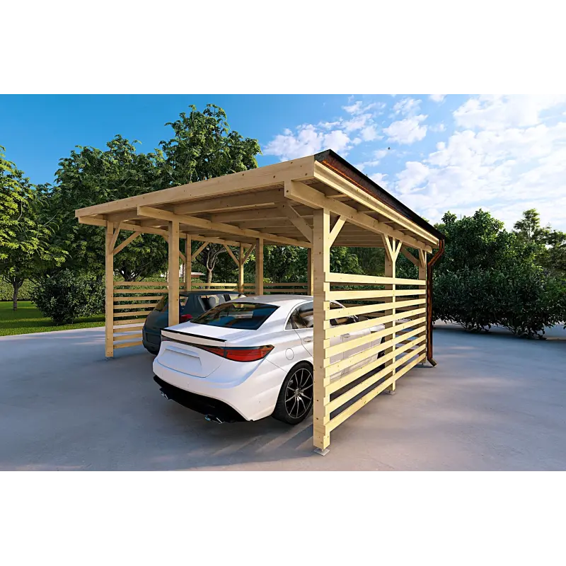 Tettoia in legno con chiusura parziale 22.4 m², fronte lato destro