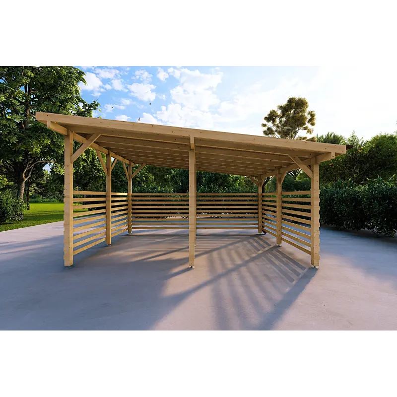 Tettoia in legno con chiusura parziale 22.4 m², vista frontale