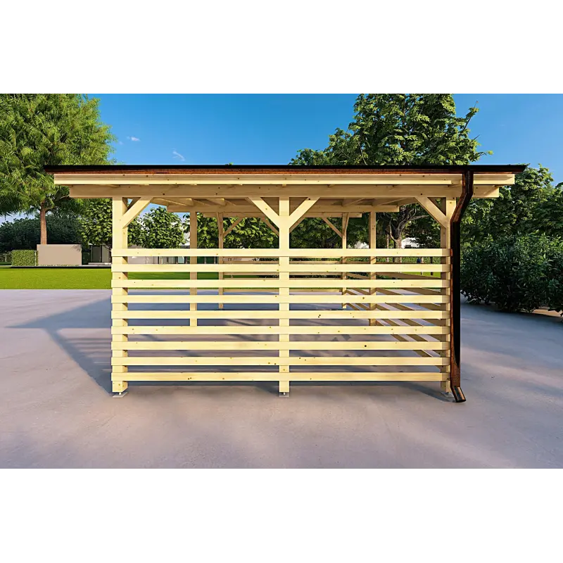 Tettoia in legno con chiusura parziale 22.4 m², lato destro