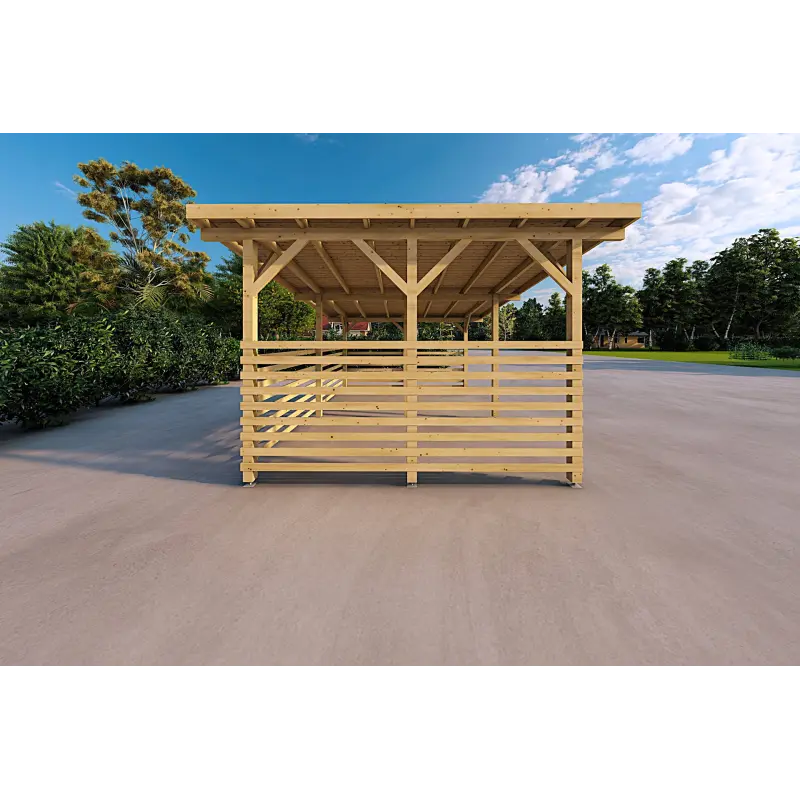 Tettoia in legno con chiusura parziale 22.4 m², lato sinistro