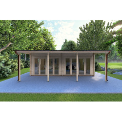 Casa in legno con portico DENISE 7x5.2 44mm, vista frontale